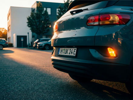 Elektroauto mit deutschem E-Kennzeichen für elektrisch betriebene Fahrzeuge