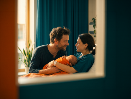 Eltern halten gemeinsam ihr neugeborenes Baby im Arm