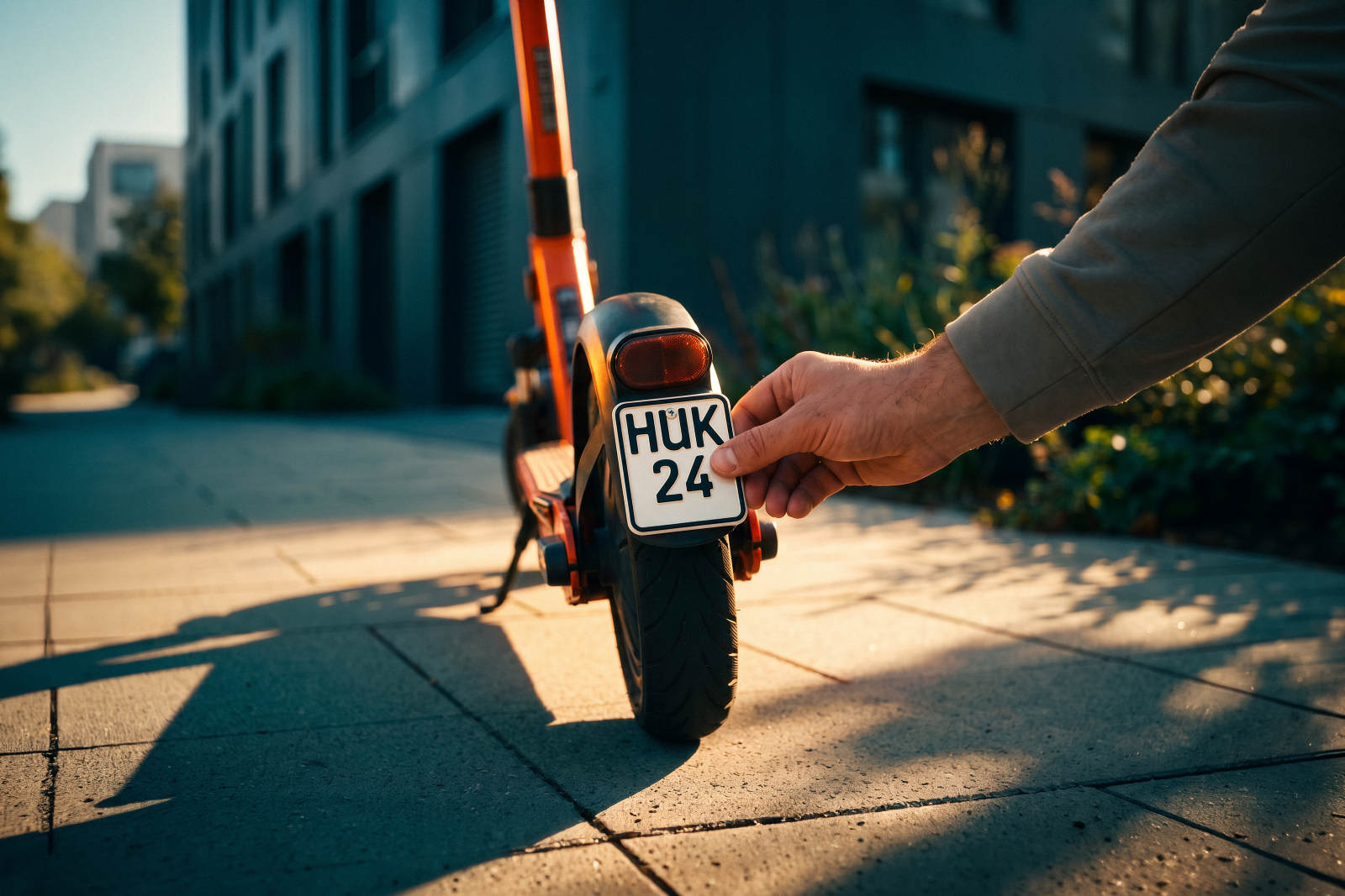 Versicherungskennzeichen an einem E-Scooter für den Straßenverkehr