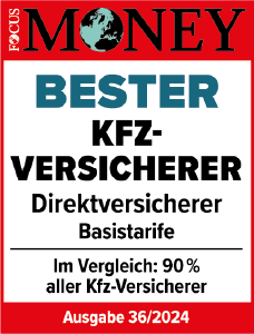 Focus Money Auszeichnung "Bester Kfz-Versicherer" unter den Direktversicherer (Ausgabe 36/2024)