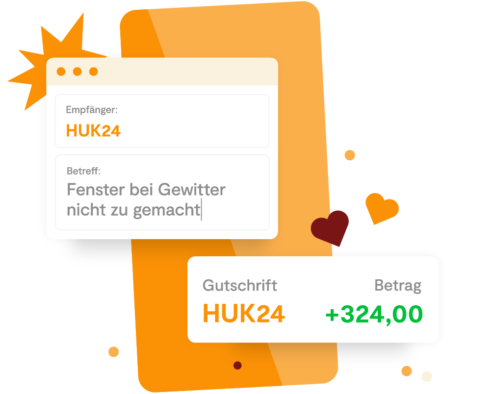 Stilisierte Darstellung eines Chatverlaufs, der eine erfolgreiche Schadenauszahlung beschreibt.