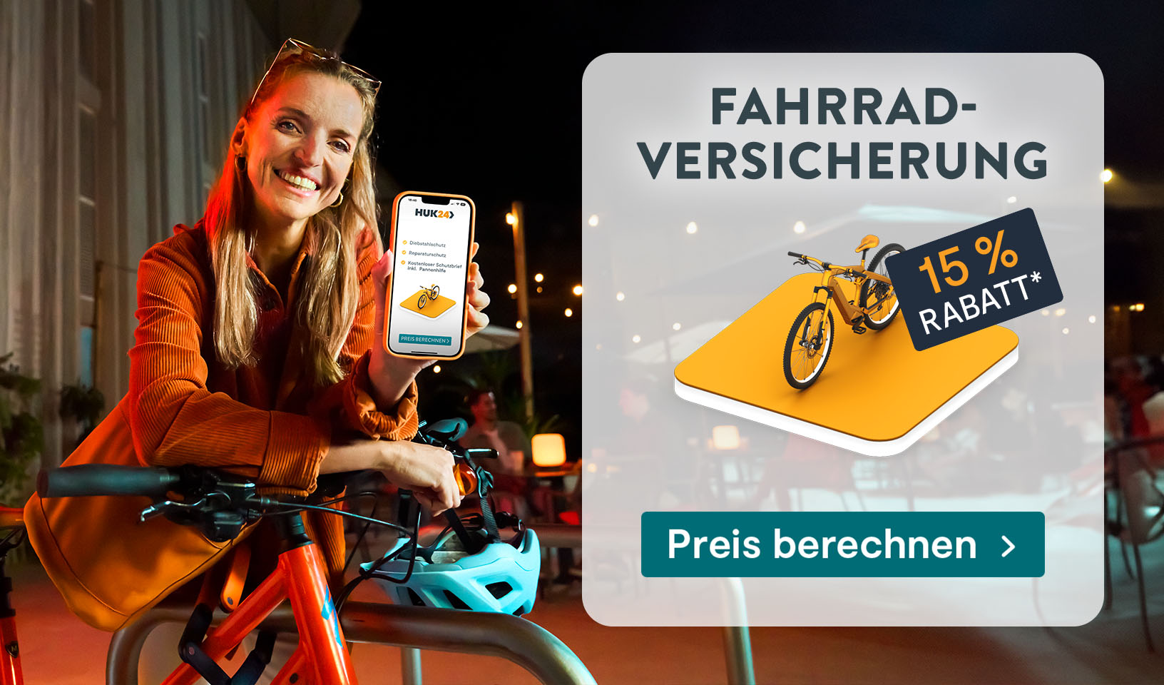 Jetzt 15 % Rabatt beim Abschluss einer Fahrradversicherung mit Diebstahl- und Reparaturschutz sparen!