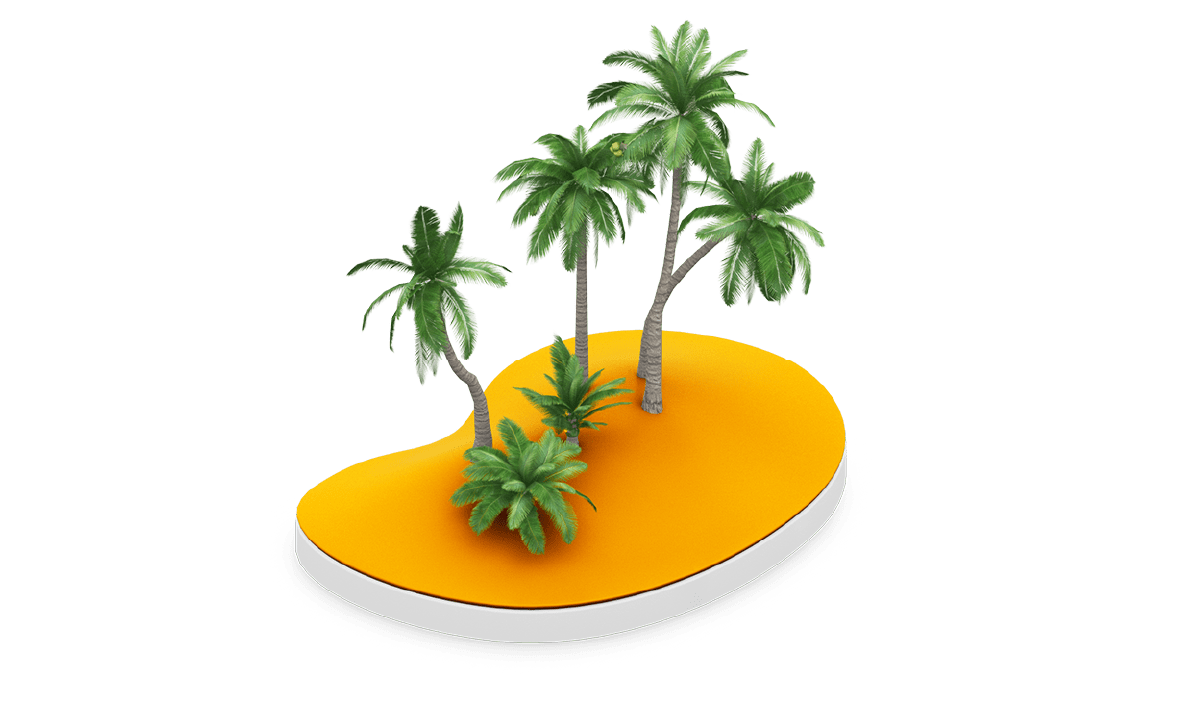 Orangene Insel mit Palmen