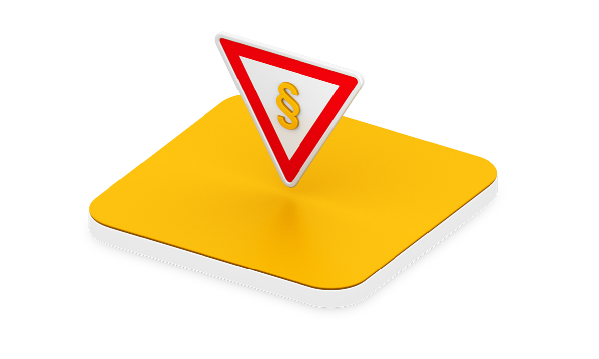 Verkehrsschild mit Paragraphensymbol auf orangener Bühne