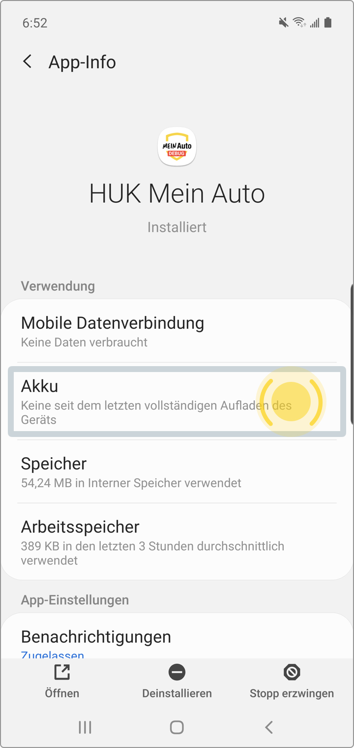 Samsung mit Android 11 - Hintergrundaktivität zulassen (mehrere Schritte)