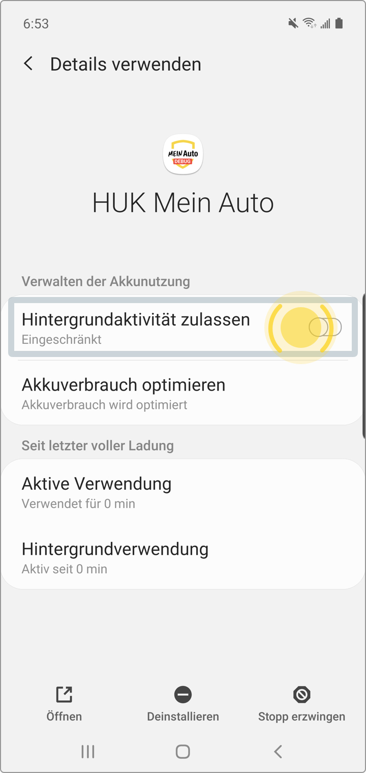 Samsung mit Android 11 - Hintergrundaktivität zulassen (mehrere Schritte)