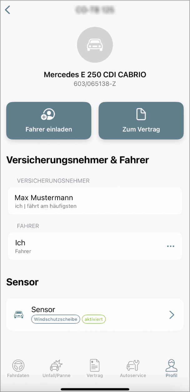 Screenshot der Telematik App
