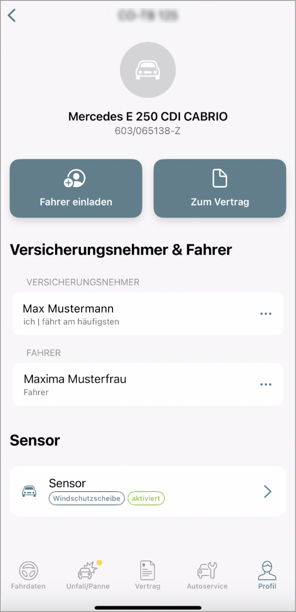 Screenshot der Telematik App