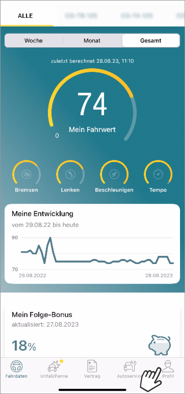 Screenshot der Telematik App